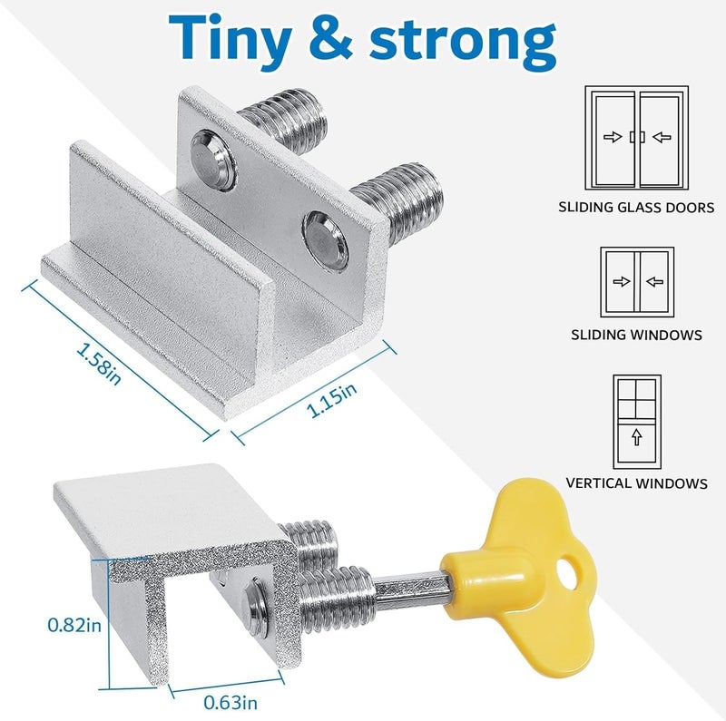 CRODOER Sliding Window Locks,for Horizontal Sliding Windows,Window Security Lock with Key,Adjustable Aluminum Easv to Install Window Stopper,Window Locks for Up and Down Windows (10 Sets Silver) - Image 5